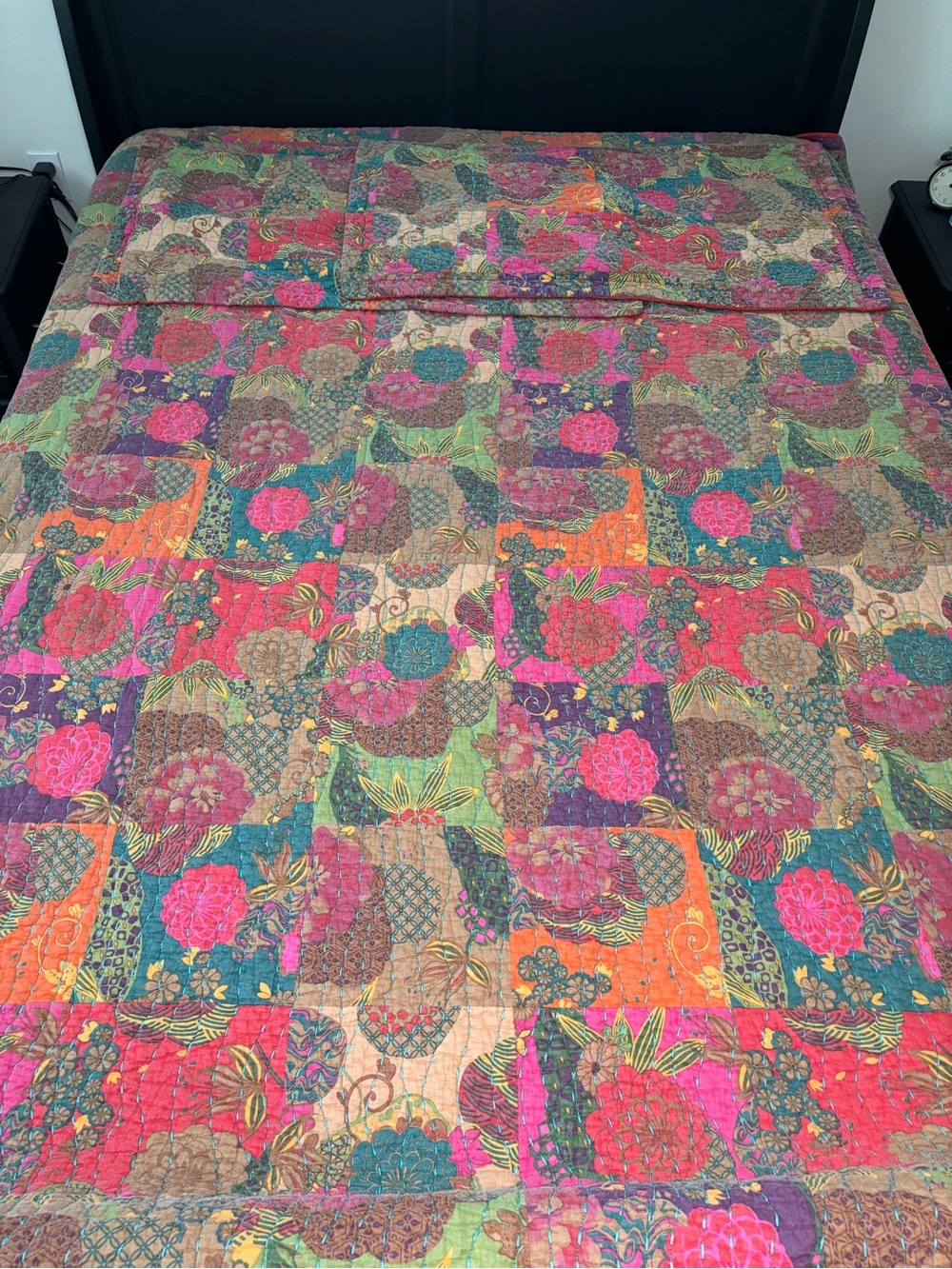 Greenland Home Fashions Jewel Quilt Set- King Size- Teal Pink Cozy Boho Stitch - Picture 3 of 10